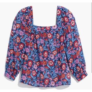 Vineyard Vines Tisbury Floral Square Neck Top Blue Red Pink  Womens 2X NEW